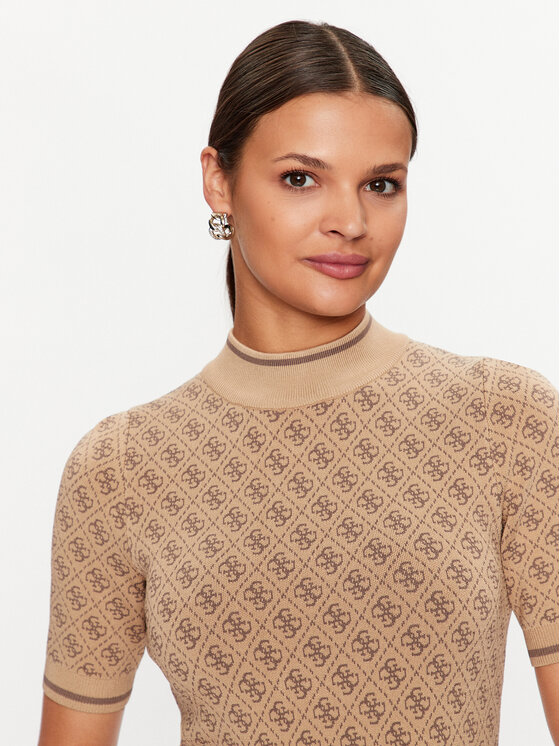 Guess Guess Трикотажна сукня W3YK39 Z37K0 Бежевий Slim Fit