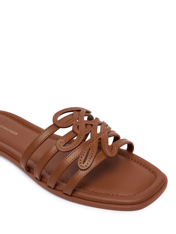 Tommy Hilfiger Tommy Hilfiger Natikači Th Script Flat Mule Lth FW0FW09368 Rjava
