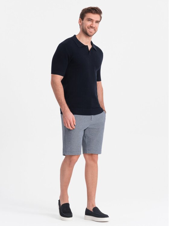 Ombre Ombre Šortky z materiálu OM-SRCS-0127 Tmavomodrá Slim Fit