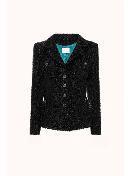 Epuzer Epuzer Giacca da abito Tweed blazer Nero Standard Fit