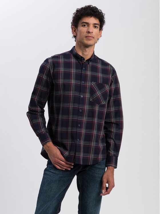 Cross Jeans Cross Jeans Koszula 35489-001 Granatowy Regular Fit