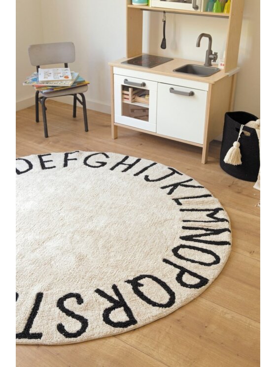 Lorena Canals Lorena Canals Dywan dziecięcy Dywan Bawełniany ABC Natural Black Ø150 cm Beżowy