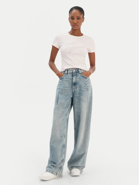 Guess Guess Póló W6RI22 KA0H1 Rózsaszín Slim Fit