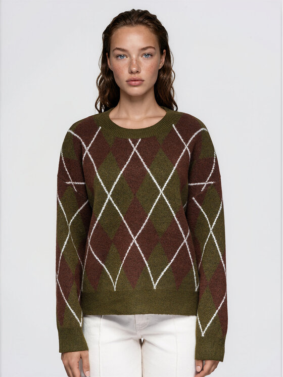 Ombre Ombre Svetr OW-SW-E0055 Khaki Relaxed Fit