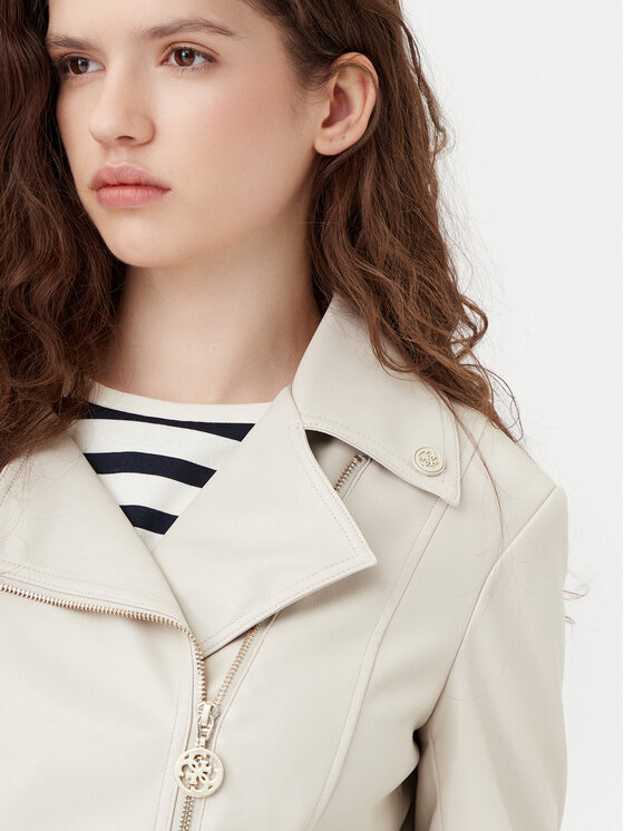 Guess Guess Jakna od imitacije kože W5RL22 WE480 Écru Regular Fit