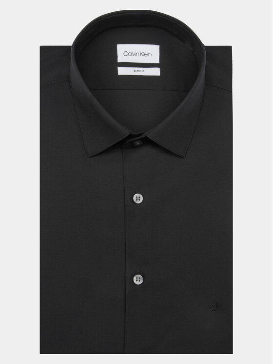 Calvin Klein Calvin Klein Marškiniai 2ply Poplin Stretch Slim Shirt K10K103025 Juoda Slim Fit
