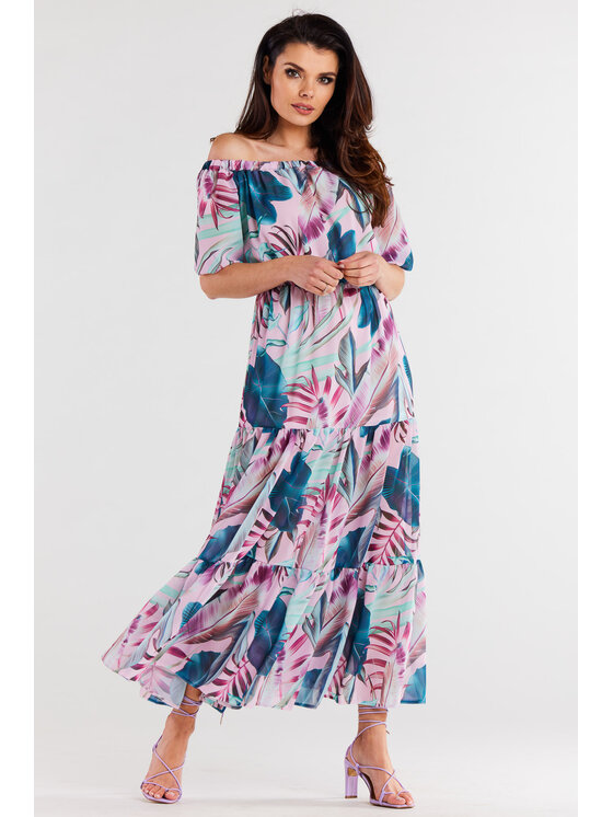 Awama Awama Sukienka A504 Kolorowy Basic Fit