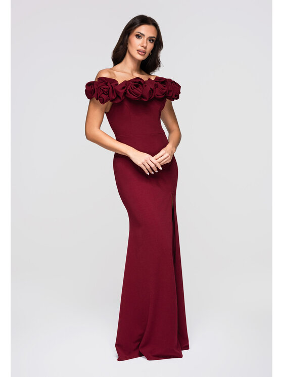 Ombre Ombre Sukienka wieczorowa LA-OM-DLR178 Bordowy Regular Fit