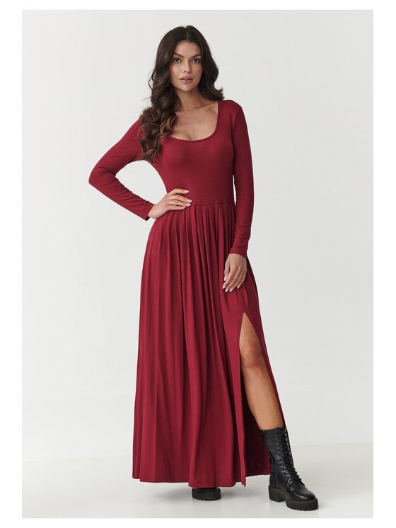 Makadamia Makadamia Sukienka codzienna M896 Bordowy Flared Fit