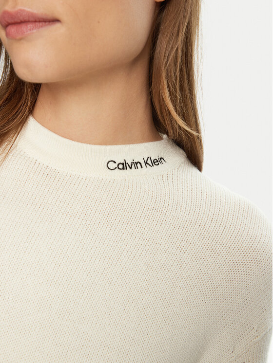 Calvin Klein Jeans Calvin Klein Jeans Sweter Logo Embro J20J225073 Écru Regular Fit