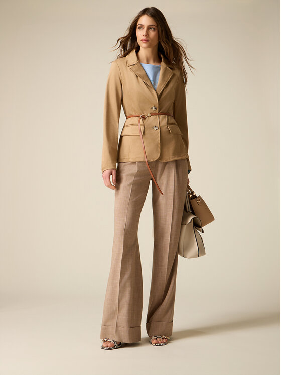 Oltre Oltre Spodnie materiałowe P01DR009233N0S2 Kremowy Baggy Fit