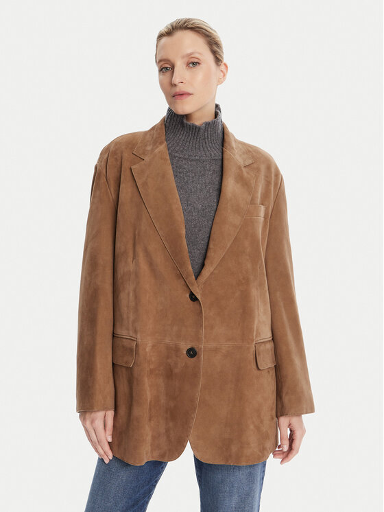 Weekend Max Mara Kurtka skórzana Rolanda 2525446071650 Brązowy Oversize