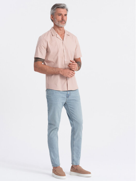 Ombre Ombre Koszula OM-SHSS-0168 Beżowy Regular Fit