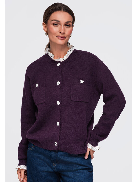Ombre Ombre Kardigan OW-SW-E0008 Fioletowy Relaxed Fit
