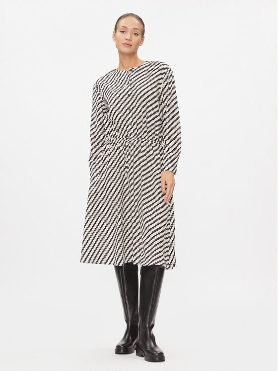 Tommy Hilfiger Robe de jour Zigzag Waisted Midi Dress WW0WW41157 Blanc Regular Fit