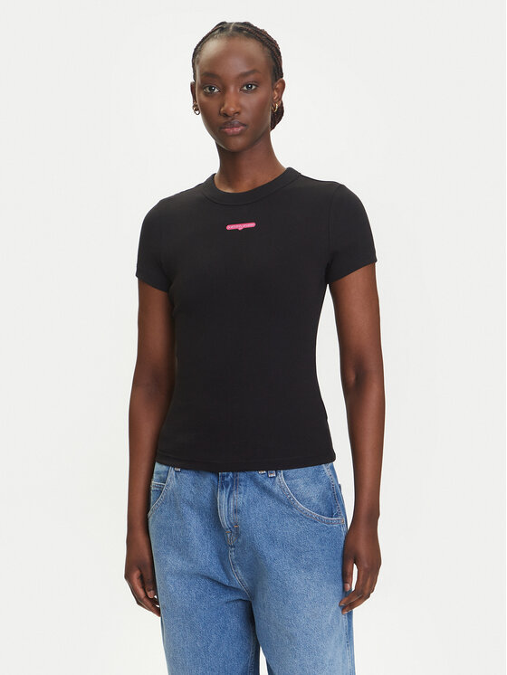 Tommy Jeans Tommy Jeans T-Shirt Script Label DW0DW21402 Czarny Slim Fit