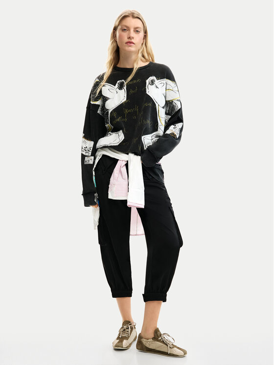 Desigual Desigual Bluză Kiss Mickey 26SWSK08 Negru Relaxed Fit