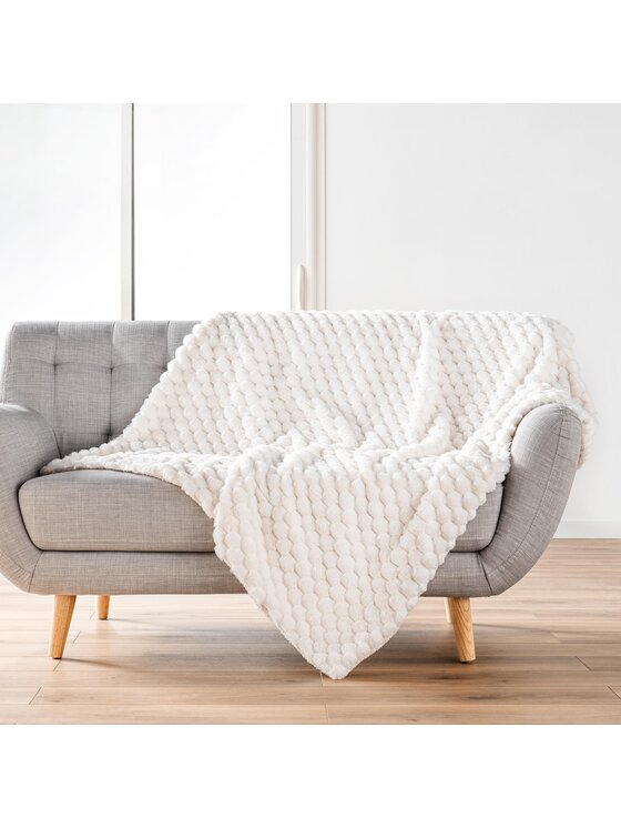 MIAhome MIAhome Koc pikowany z pluszowego materiału, Frosty, 180x220 cm Écru