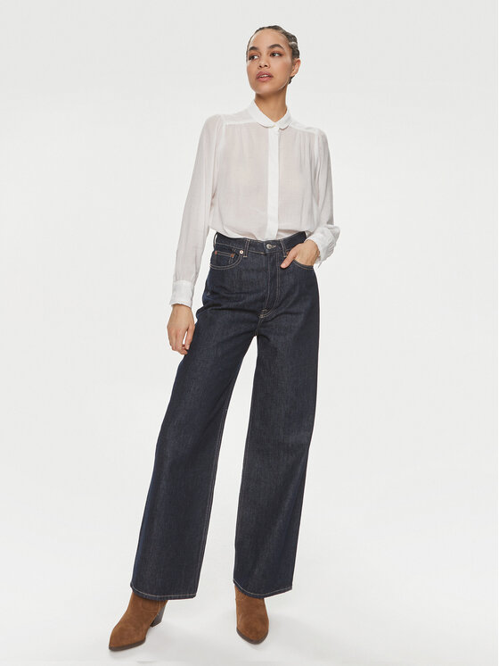 Lee Lee Риза Shirred 112351208 Бял Relaxed Fit