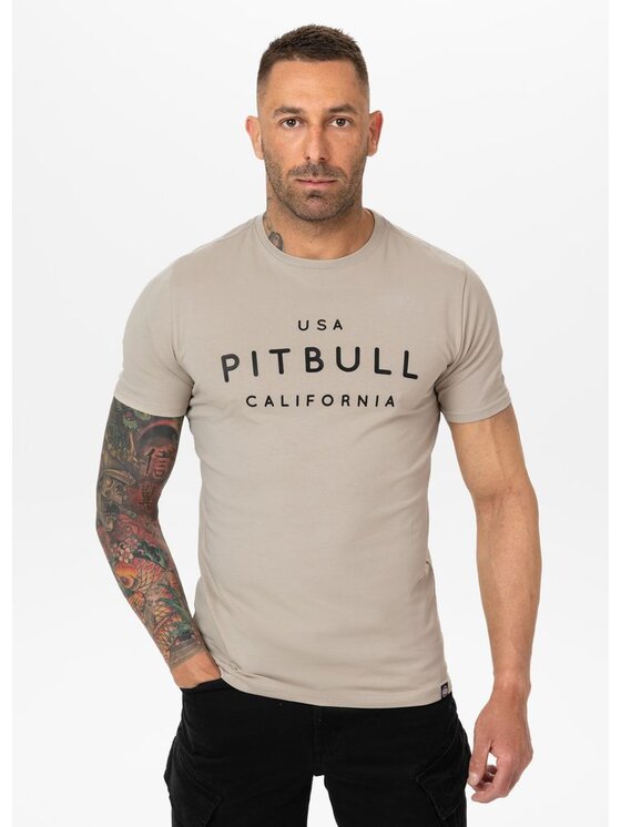 PITBULL PITBULL T-Shirt Koszulka męska Slim Fit USA CAL XXL Beżowy Regular Fit