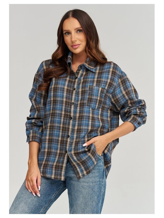 Makadamia Makadamia Koszula C95 Niebieski Loose Fit