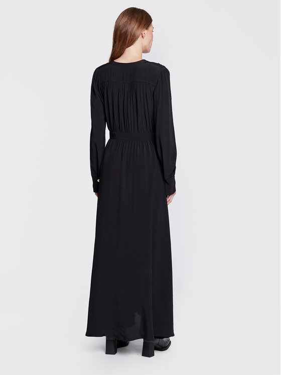 Sisley Sisley Hemdkleid 4B5FLV01P Schwarz Regular Fit