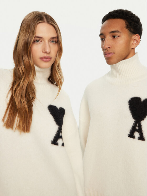 AMI PARIS AMI PARIS Rollkragenpullover SPUKS425.KN0032 Écru Relaxed Fit