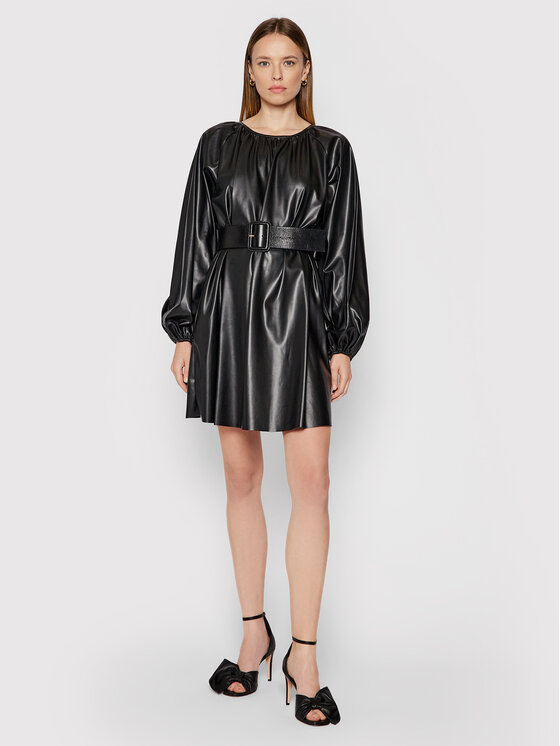 TWINSET Rochie din imitație de piele 212AP2267 Negru Relaxed Fit