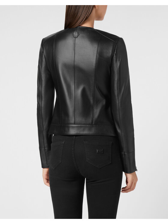 PHILIPP PLEIN PHILIPP PLEIN Kurtka skórzana 9471 Czarny Slim Fit