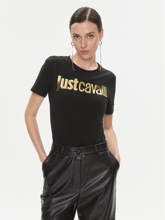 Just Cavalli Majica 75PAHT00 Črna Regular Fit