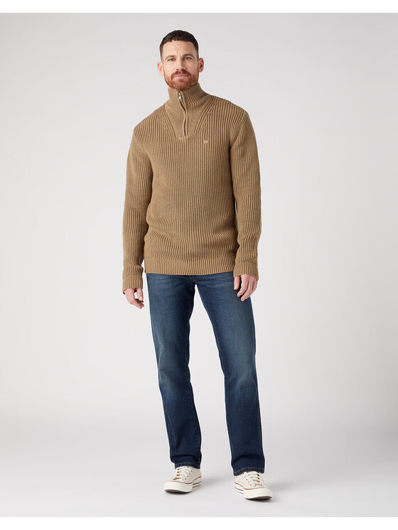 Wrangler Wrangler Sweter HALF ZIP KNIT Beżowy Regular Fit