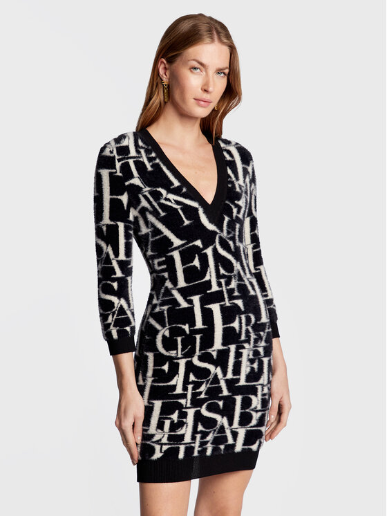Elisabetta Franchi Rochie tricotată AM-60Q-26E2-V390 Negru Slim Fit AM-60Q-26E2-V390 imagine noua