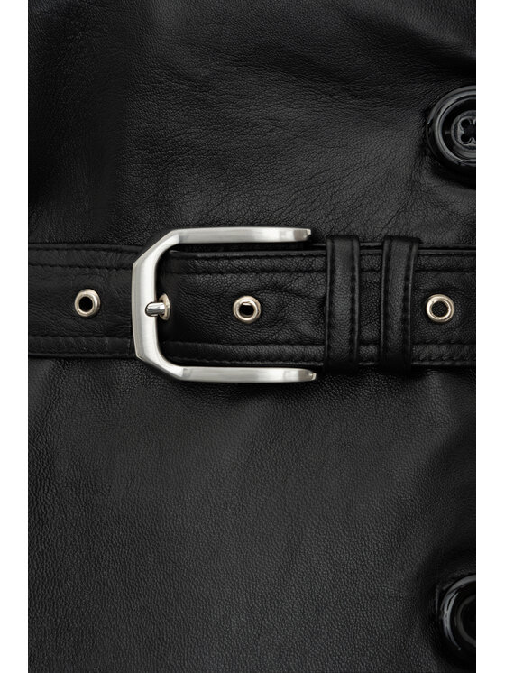 Mimika Mimika Płaszcz skórzany VARSOVIA KLASYCZNY TRENCH ABSOLUTE BLACK Czarny Regular Fit
