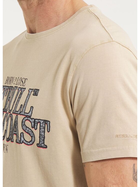 PITBULL PITBULL T-Shirt Koszulka męska Denim Washed ACE OF SPADES II XS Beżowy Regular Fit