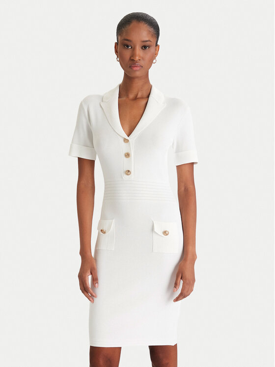 Guess Guess Плетена рокля W5YK29 Z0130 Бял Slim Fit
