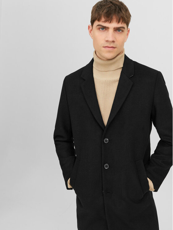 Jack&Jones Jack&Jones Płaszcz wełniany 12239008 Czarny Regular Fit