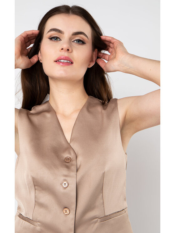 QUIOSQUE QUIOSQUE Marynarka FELICIA VEST BEIGE Beżowy Regular Fit