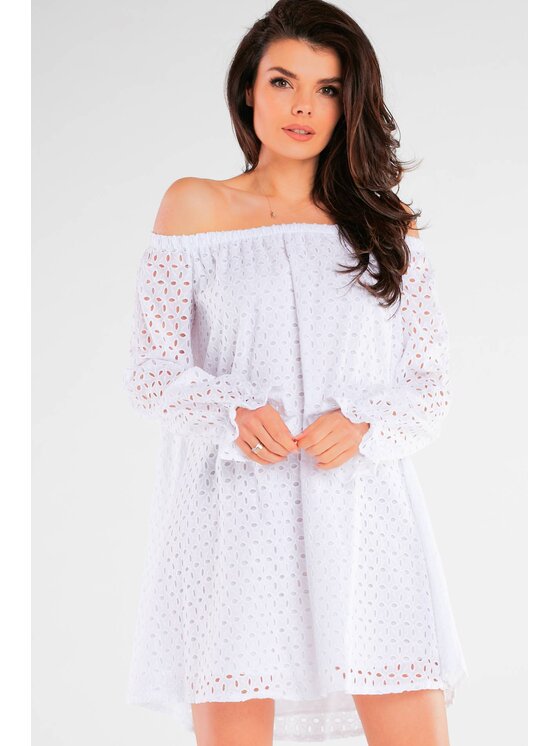 Awama Awama Sukienka letnia A435 Biały Basic Fit