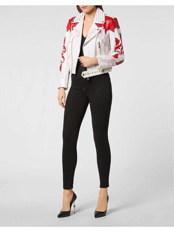 PHILIPP PLEIN PHILIPP PLEIN Kožená bunda 2853 Biela Slim Fit