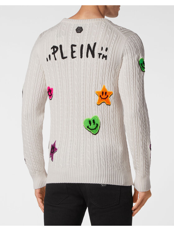 PHILIPP PLEIN PHILIPP PLEIN Sweter 15629 Biały Regular Fit