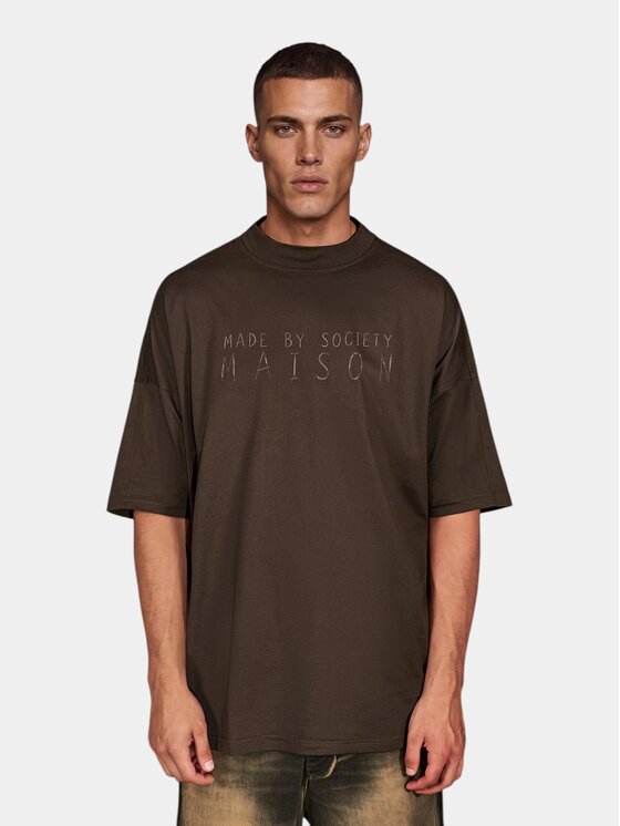 MADE BY SOCIETY MADE BY SOCIETY T-Shirt Tricou L’Essentiel - T17471 Brązowy Basic Fit