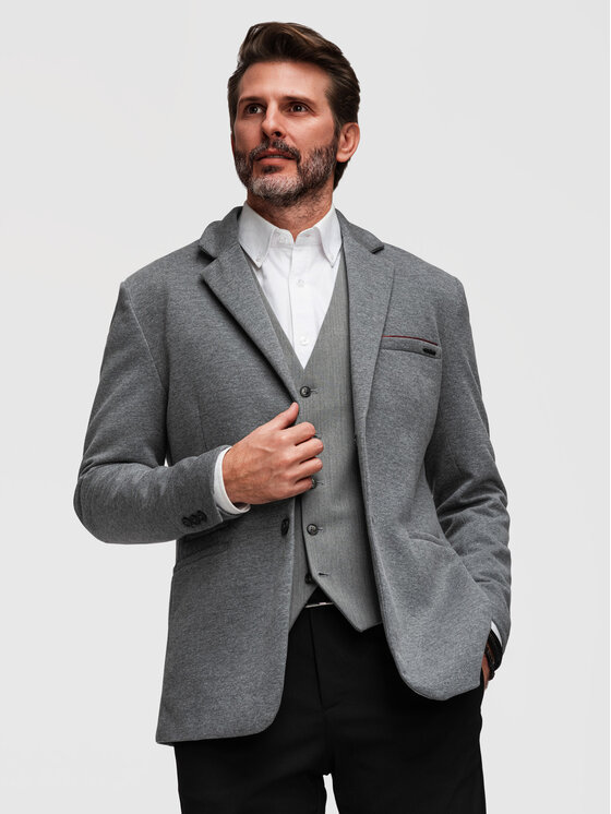 Ombre Ombre Marynarka M170 Szary Slim Fit