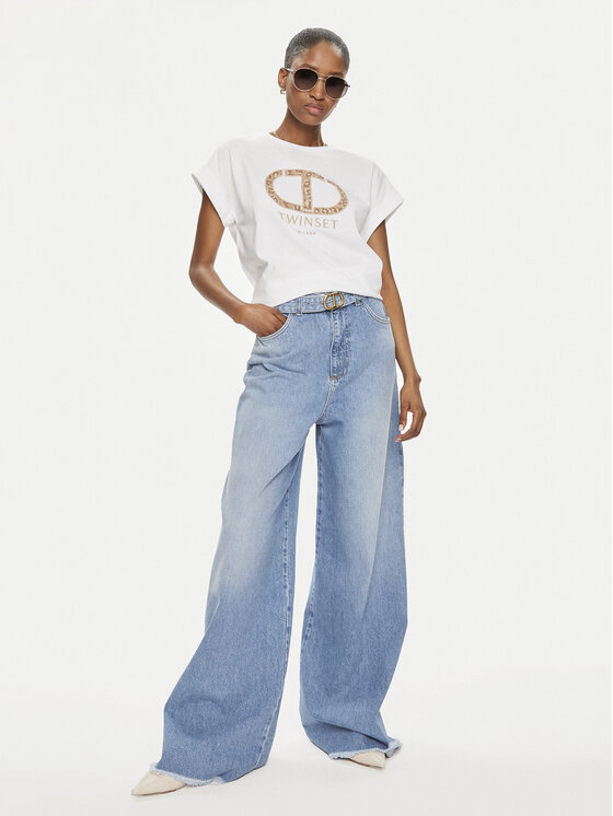 TWINSET TWINSET Jeans hlače 241TT2390 Modra Wide Leg