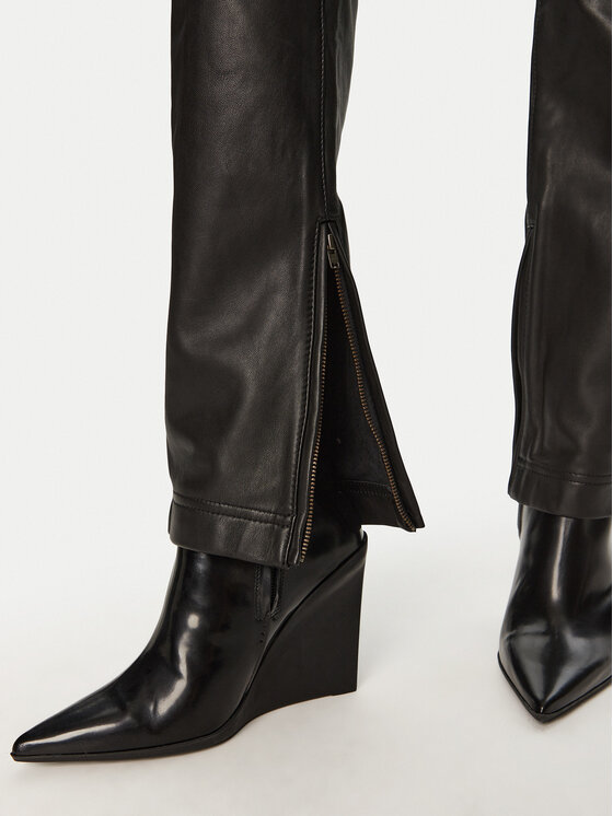 Munthe Munthe Pandaloni de piele 244141024408 Negru Slim Fit