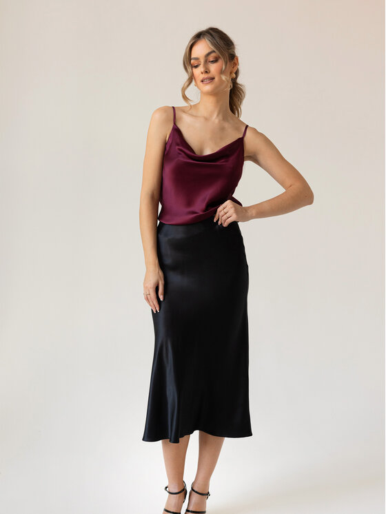 Cat&Cat Cat&Cat Top jedwabny z dekoltem woda Bordowy Regular Fit