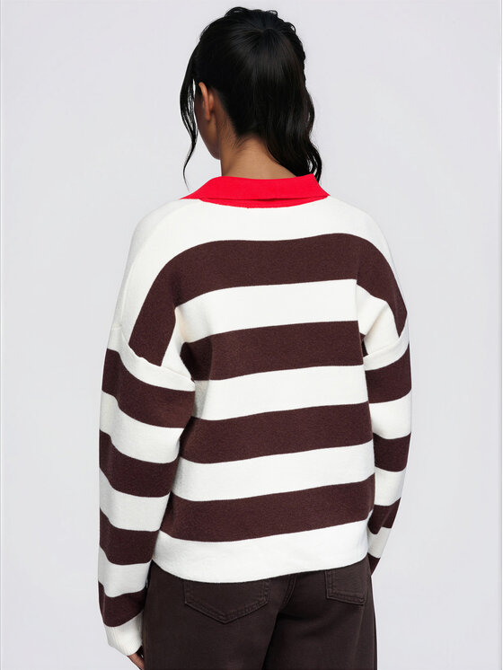 Ombre Ombre Sweter OW-SW-E0045 Brązowy Relaxed Fit