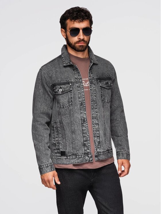 Ombre Ombre Kurtka jeansowa OM-JADJ-0219 Szary Regular Fit