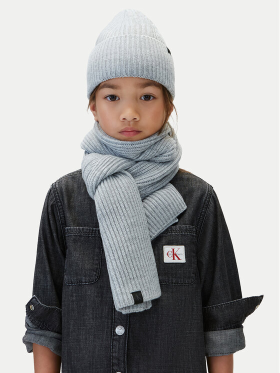 Calvin Klein Jeans Calvin Klein Jeans Sada čepice a šál Monogram Rib IU0IU00638 Šedá