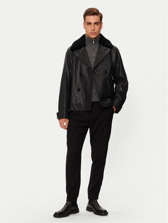 BOSS Boss Kožená bunda H-Mackinley 50524895 Černá Regular Fit