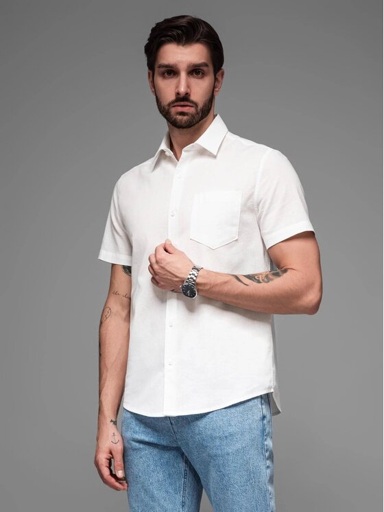 Ombre Ombre Koszula OM-SHSS-0167 Biały Regular Fit